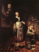 MAES, Nicolaes Interior with a Sleeping Maid and Her Mistress USA oil painting artist
